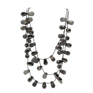 Layered Gray Silver Acrylic Faceted Teardrop Bead Necklace